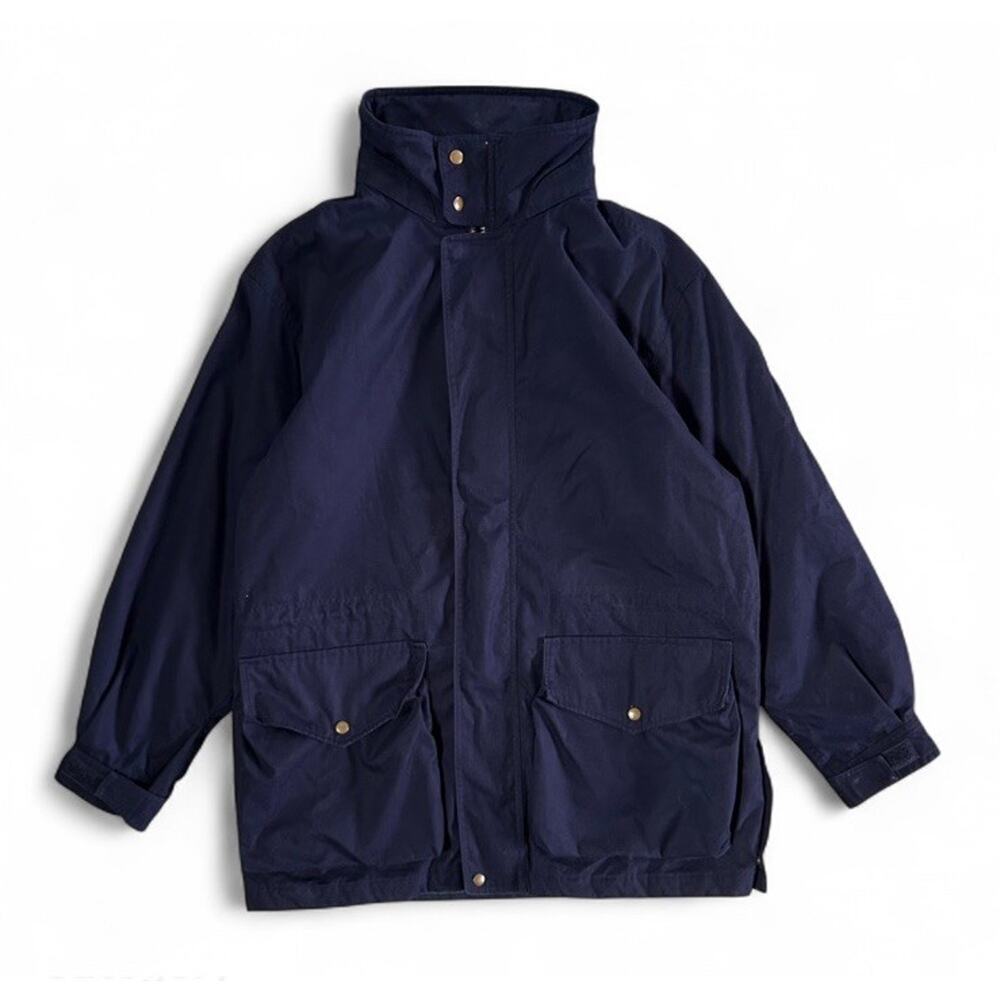 Vintage Lands End Navy Blue Men’s Full Zip Parka Coat Quilted Lining Size M